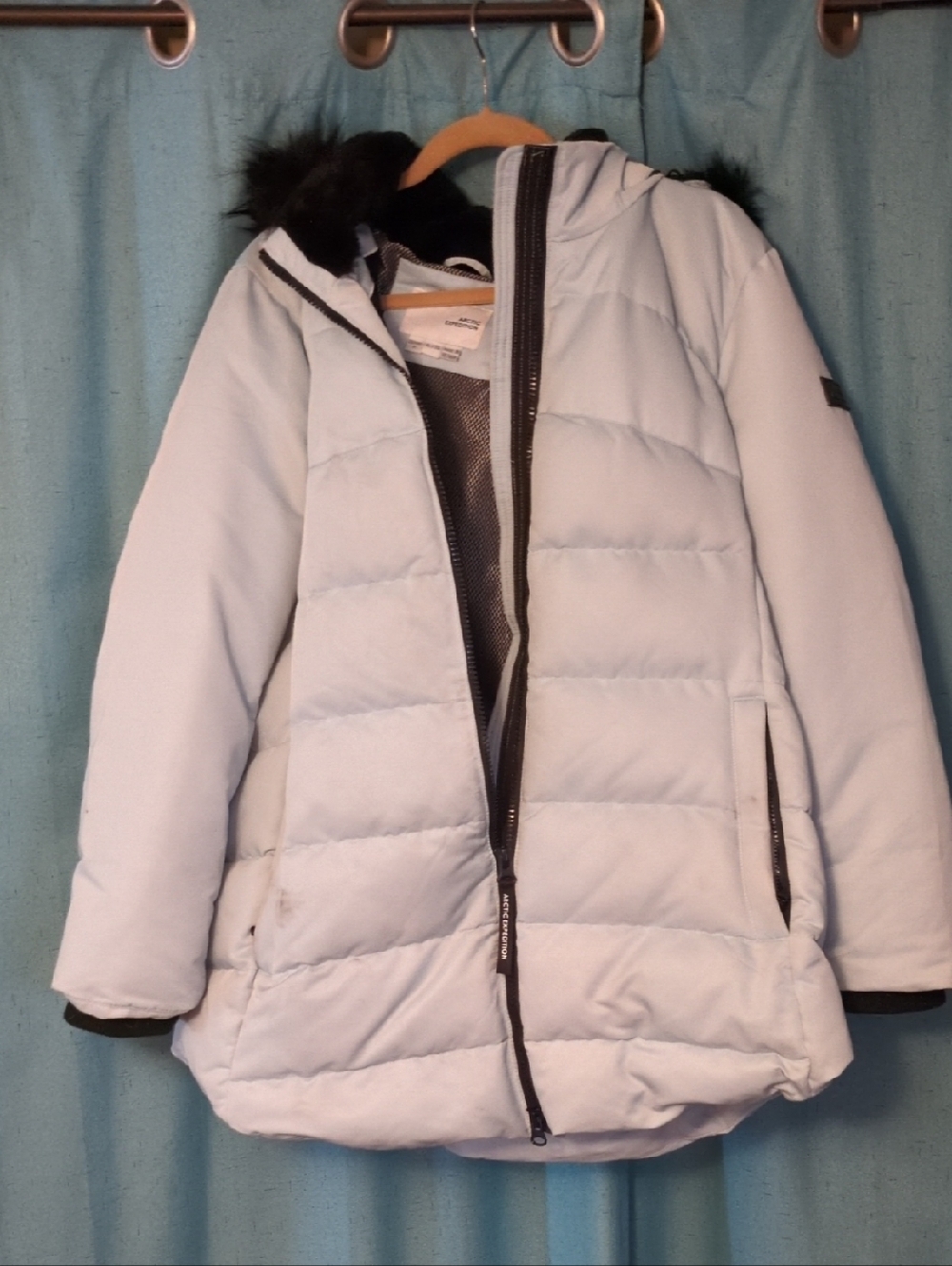 Light Blue Arctic Expidationwith Puffer Jacket with Faux Fur Lined Hood